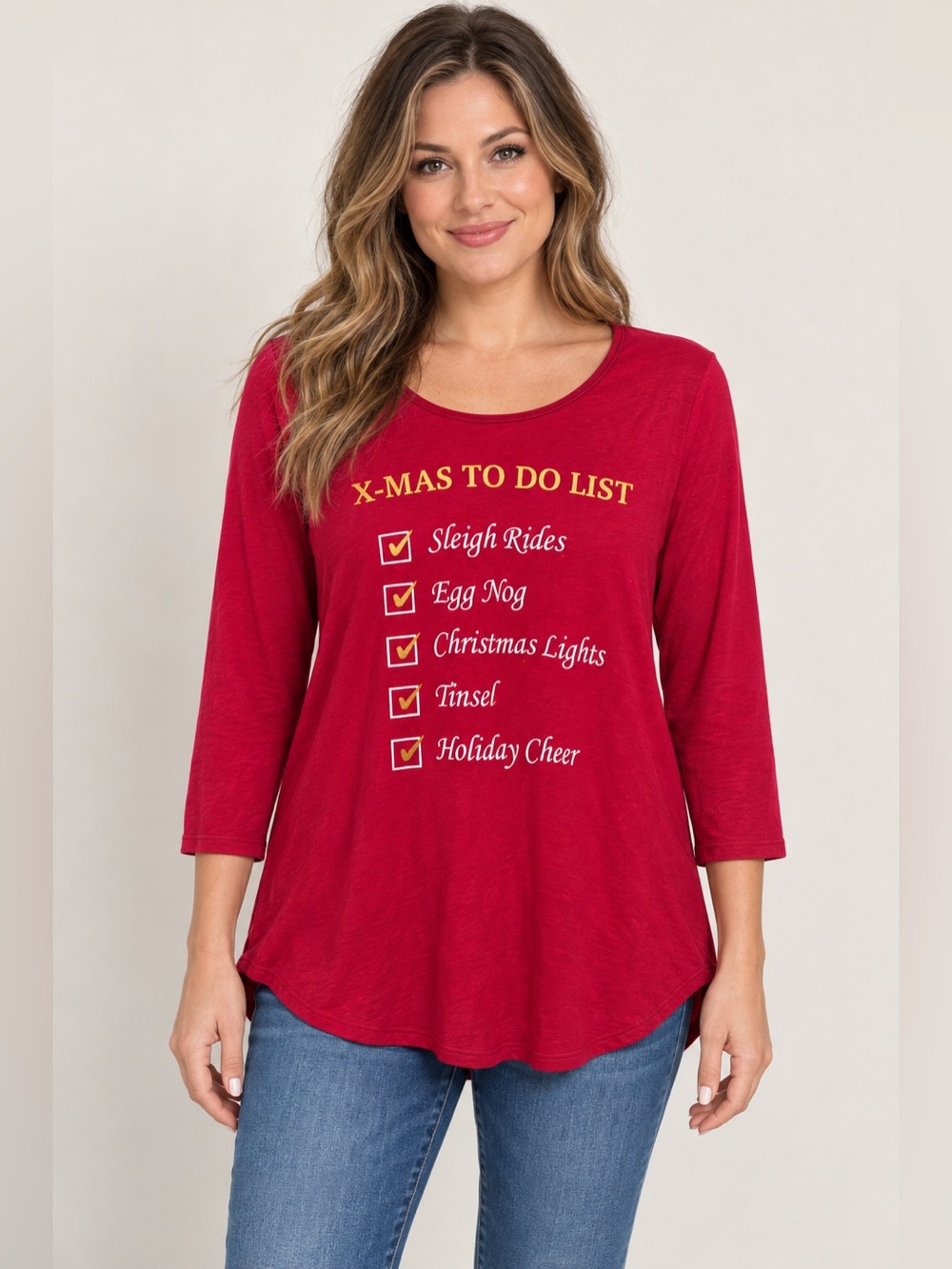 Never Worn- Festive Red Christmas To Do List Top